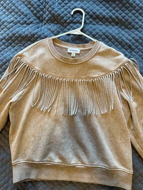 Evereve Tan Fringe Crewneck Sweatshirt